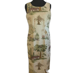 Citi Dress Vintage 90s Sleeveless Sheath Maxi Dress Beaded Safari Tiger Size 8